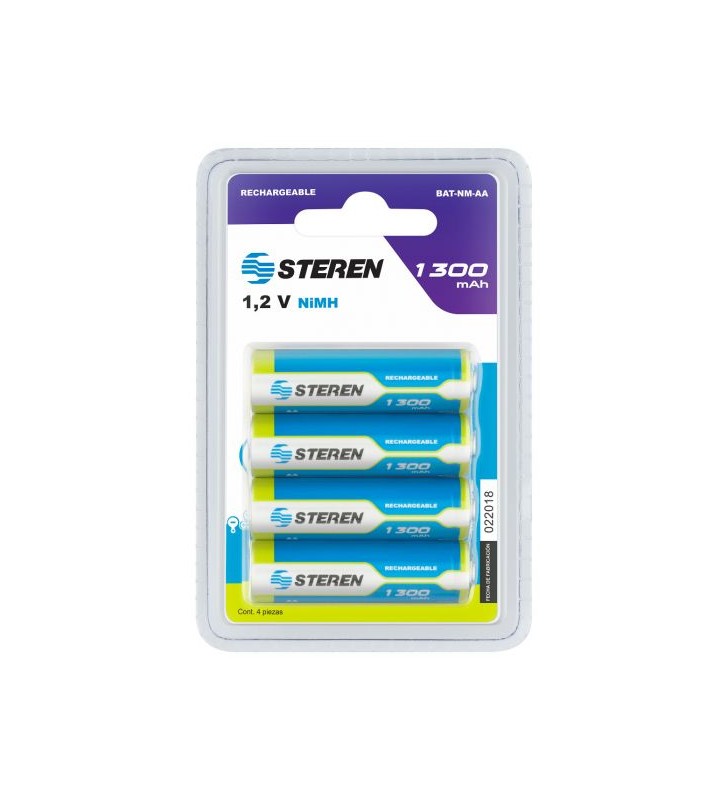 Pilas Recargables ''AA'' NiMH 1300 MAH Paquete 4 Pilas Steren