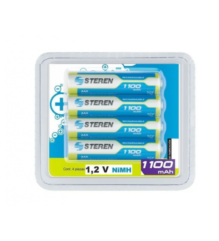 Pilas Recargables de Alta Capacidad ''AAA'' NiMH 1100 MAh Paquete Con 4 Pilas