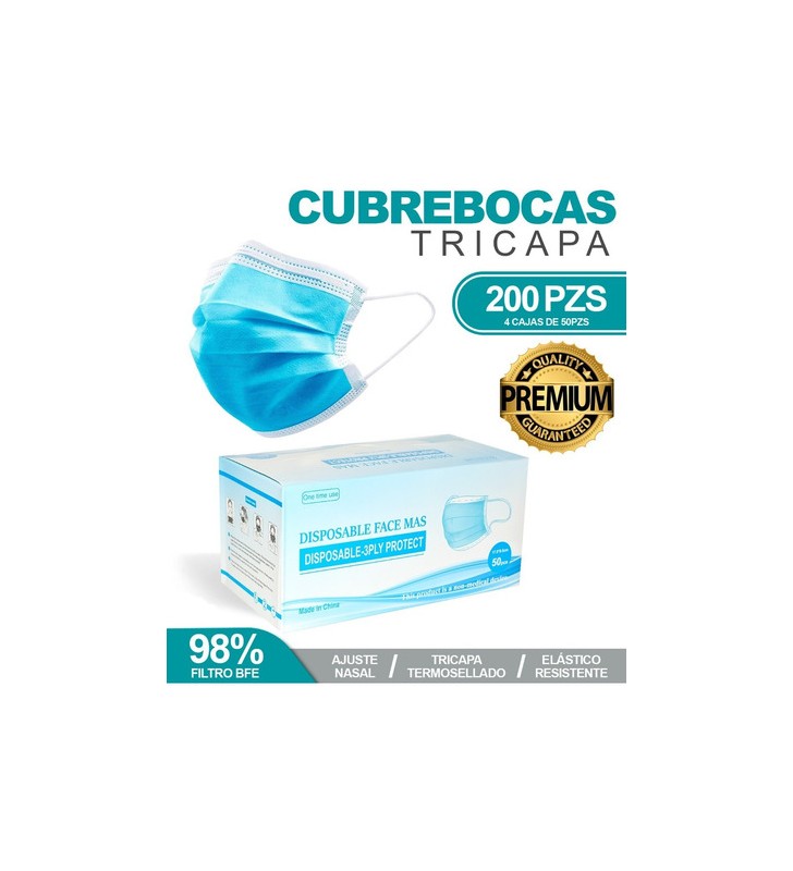 Cubrebocas Plisado Tricapa Termosellado 200 Piezas