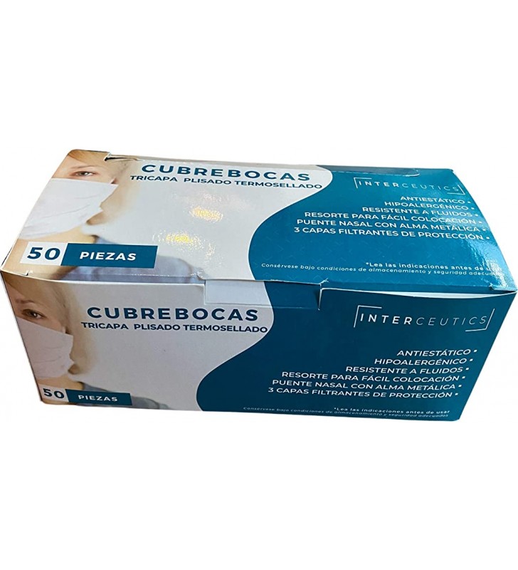 Cubrebocas  Completo de 3 Capas Paquete con 50 piezas