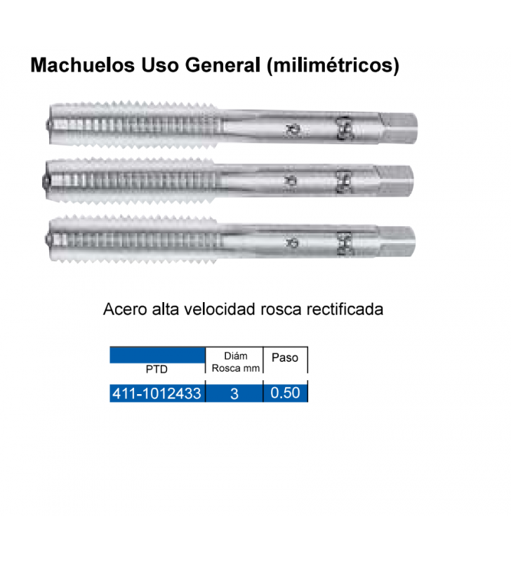 Machuelo Uso General Diametro 3mm, Paso 0.5