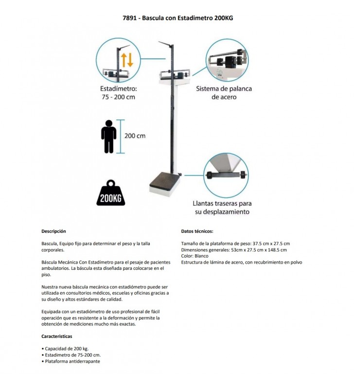 Bascula con Estadimetro 200KG