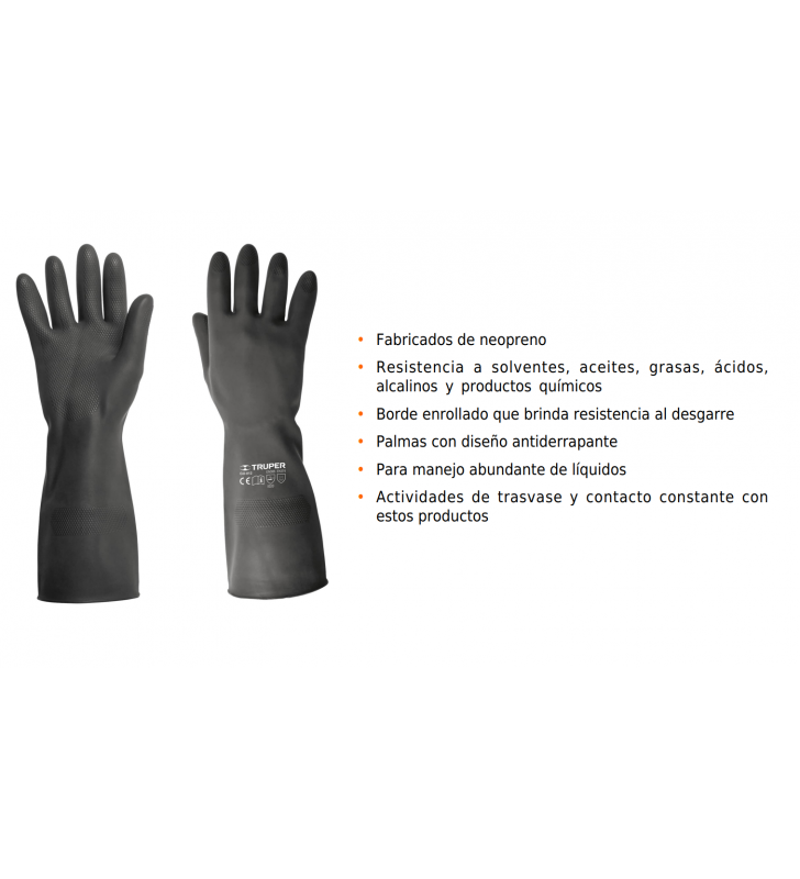 Guantes de Neopreno Para Manejo de Quimicos Talla Mediano