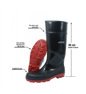 Bota Negra de PVC de Seguridad con Casquillo de Acero 26CM Talla USA 7.5 Urrea USBIC6