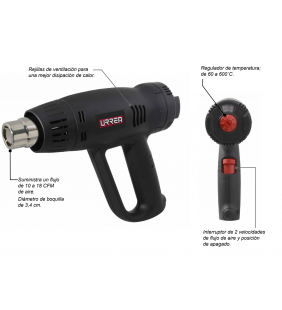 Pistola de Calor 1800W 127V 60 Hz 60-600 ºC Urrea PC960